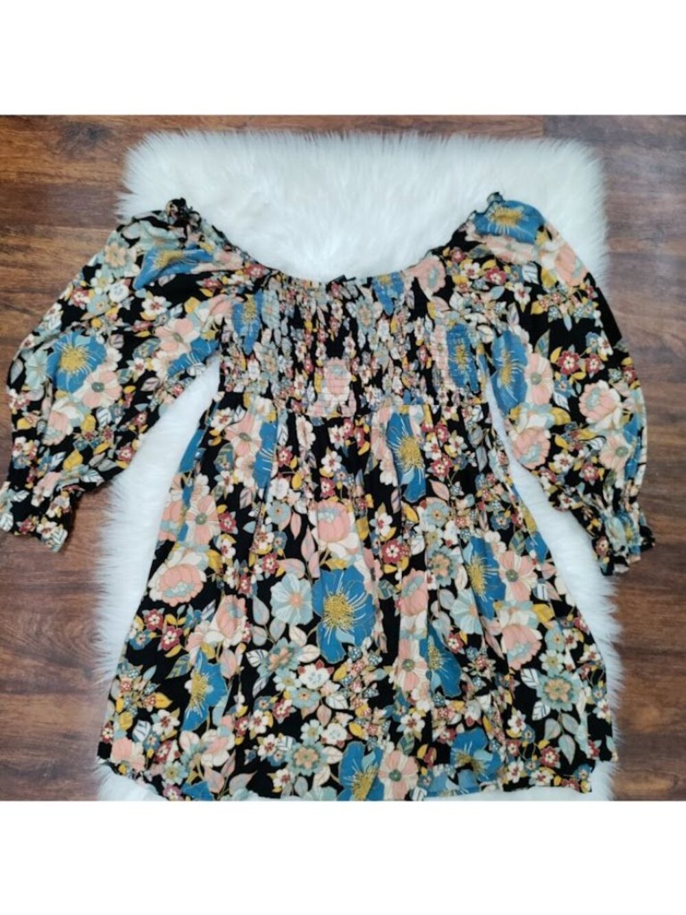 Angie SZ Small Off-Shoulder Floral Festival Babydoll Dress Boho Fairy Artsey - Picture 10 of 11